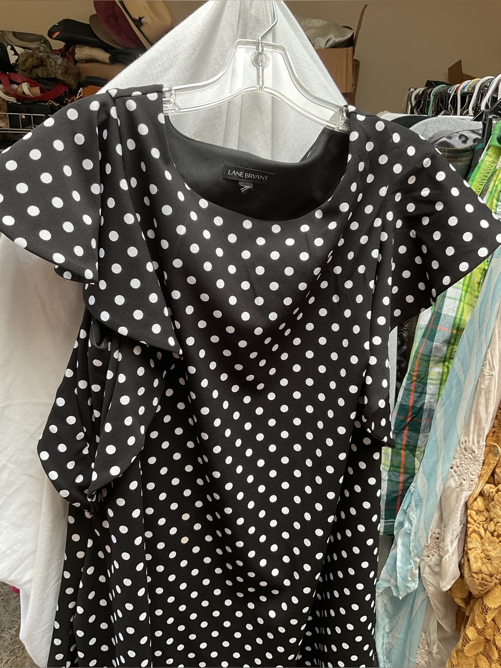 Lane Bryant Black and White Polka Dot Flutter Sleeve Dress